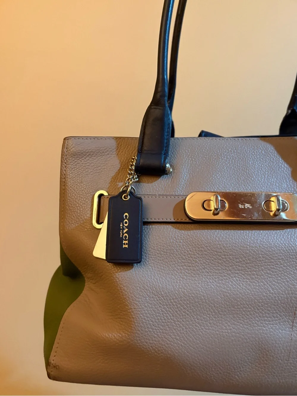 COACH leather colorblock handbag in olive/taupe/black